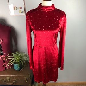 Free People Red Velvet Dress w/ Gold Polka Dots